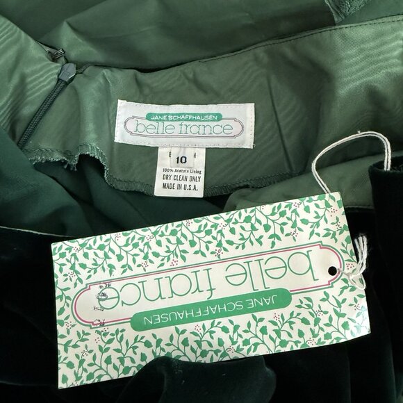 Vtg 80s Jane Schaffhausen Belle France Green Velvet & Taffeta Midi Dress Bk Bow - Picture 7 of 8